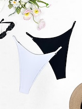 cheap Bikini Bottoms-Two Piece Women's Swimwear Bikini Bottom Thong Swimsuit High Waist Vacation Beach Wear Solid Color Halter Neck Sleeveless Bathing Suits
