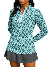 abordables Chemise pour femmes-Femmes Géométrique Pois Chemise T-shirt de sport T-shirt POLO Chemise de tennis manche longue Fermeture éclair Floral UPF50+ Résistant aux UV Haute élasticité Évacuation de l'Humidité Respirant