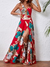 tanie Sukienki kwiatowe na co dzień-Damskie Sukienka maxi Codzienne sukienki Sukienka w kwiatki Sukienka na ramiączkach Elegancja Moda Nowoczesny Na zewnątrz Urlop Wyjściowe Regularny Kwiaty Bez rękawów W serek Biały Lato Wiosna