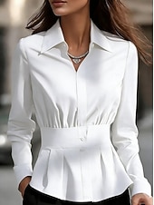 billiga Enkla blusar-Women's Dress Shirt Blouse Solid Color Elegant Stylish Basic Long Sleeve Turndown Regular Tops Daily Outdoor Work Blue Black White Brown Summer Spring Fall Winter