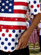  Amerikansk uavhengighetsdag Dame T skjorte T-skjorte Trykt mønster Grafisk Amerikansk flagg Mote Stilfull Klassisk Kortermet Enskuldret Vanlige topper Daglig Ut på byen Helg Rød Sommer Vår