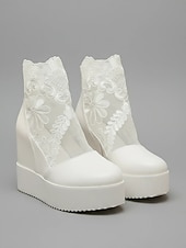 olcso Menyasszony-Női Esküvői cipők Csizmák Valentin-napi ajándékok Szandál csizma Nyári csizma Parti Menyasszonyi cipők Koszorúslány cipő Talp Ék Ék sarkú Elegáns Divat Szexi Csipke PU Papucs Fekete Fehér Forgásc