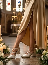 baratos Mãe da Noiva/Namorado-Sapatos Mary Jane femininos de salto bloco de cetim verde dos anos 1950 – elegantes sapatos vintage com tiras cruzadas para casamentos, festas e eventos formais