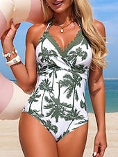 preiswerte Einteilige Badeanzüge-Damen Badeanzug Einteiler Monokini Bademode Schlank Rückenfrei Urlaub Tropisch Blumen Neckholder Ärmellos Badeanzüge