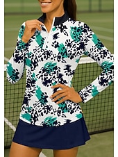 abordables Camisa de Mujer-Women's Animal Leopard Sport Shirt Golf Polo Shirt Tennis Shirt Tennis Top Long Sleeve Zipper Floral UPF50+ UV Resistant High Elasticity Moisture Wicking Breathable Tennis Golf Pickleball Stand