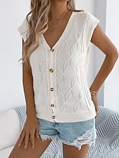 baratos Blusas Simples-Mulheres Tops de verão Blusa Patchwork Botões Tecido à moda Clássico Moderno Manga Curta Decote V Tops regulares Diário Feriado Para Noite Preto Branco Marron Cáqui Verão Primavera