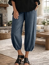 abordables Fondos-Mujer Pantalones Capri Pantalones de lino y algodón Chinos Pantalones cortos de verano Vacaciones Ropa de calle Básico Hasta el Tobillo Media cintura Plano Bolsillo Confortable Comodidad Cómodo Rígido