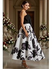 cheap Ankle Length-Ball Gown Ankle Length Party Dress Cocktail Dress Wedding Guest Dress Mother of the Bride Dress Sleeveless Strapless Elegant Formal Wedding Guest Chiffon Stretch Fabric with Bow(s)