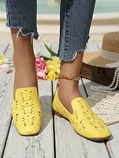 levne Dámské boty s plochou podrážkou-Dámské žluté ploché boty s výřezem – prodyšný perforovaný design, mokasíny ve vintage stylu na jaro a léto, na chůzi, cestování, volný čas a každodenní outfity