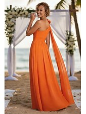 baratos Comprimento do chão-Tubinho Longo Vestido de convidada de casamento Vestido Envelope Vestido de noite Vestido Para Mãe dos Noivos Sem Manga Assimétrico Elegante Vintage Noite Formal Festa de Casamento com Flores 3D