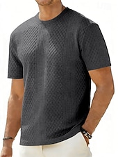 cheap Basic T shirts-Men's T Shirt Tee Top Short Sleeves Crew Neck Summer Solid Color Textured Fashion Designer Basic Jacquard Vacation Casual Daily White Top Tee for Men