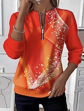 ieftine Artă și design topuri-Pentru femei Hanorac pulover Hanorace cu fermoar Fermoar Imprimeu Grafic Abstract Modă Casual Manșon Lung Stil Nautic Topuri obișnuite Stradă Zilnice Galben Portocaliu Maro Primăvară Toamnă Iarnă