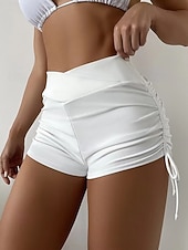 Χαμηλού Κόστους Μπικίνι σλιπ-Γυναικεία Μαγιό Ελαστικό μπόξερ σορτς Σορτσάκια Μαγιό Ψηλή Μέση Διακοπές Ρούχα παραλίας Συμπαγές Χρώμα Αμάνικο Μαγιό
