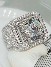 זול חתונה ACC-טבעת סגסוגת מצופה זהב/כסף לגברים עם זירקוניה מרובעת גדולה, משובצת ביהלומים קטנים, מושלמת ליום האהבה, חתונות ומתנות