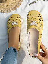 cheap Women's Clogs &amp; Mules-Women's Yellow Wide-Fit Mule Flats with Butterfly Rhinestone Detail, Stylish and Comfortable Slip-On Shoes for Daily Wear, Spring/Summer Outings, Casual Walks and Outdoor Activities
