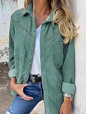 economico Bluse Semplici-Per donna Camicia Camicia button-down Camicia casual Tasca Bottoni Semplice Vintage Elegante Classico Manica Lunga Colletto a Camicia Top Regolari Quotidiano Ferie Uscire Marrone Verde Estate