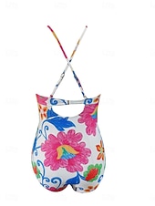 abordables Bañadores de una pieza-Mujer Bañadores Una pieza Monokini Traje de baño Control de barriga Alta cintura Delgado Espalda al Aire Vacaciones Ropa de playa Floral Escote en Pico Sin Mangas Trajes de baño