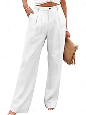 preiswerte Wesentliche Falsche Unterteile-Damen Kunstbaumwollleinen Weites Bein Freizeithose Sommerhose Urlaub Streetwear Basic Volle Länge Mittlere Taillenlinie Einfach Tasche Atmungsaktivität Bequem Unelastisch Täglich Outdoor Urlaub Blau