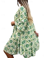 ieftine Rochii casual florale-Pentru femei Rochii Lungime Genunchi Rochie casual Rochie florala Rochie Boho Elegant Modă Modern În aer liber Vacanță Ieșire Potrivire Largă Grafic Manșon scurt În V Albastru piscină Roșu-aprins