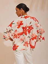economico camicie, top e camicette-camicetta asimmetrica con maniche dolman in chiffon fluido con fiori primaverili