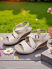 billige Kilesandaler-damerosa kilehælsandaler – justerbar stropp, støttende platåsko for turgåing, hageturer, reiser og daglig bruk