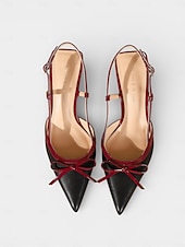 preiswerte Retro-Stil der 1950er Jahre-Rote und schwarze Vintage-Slingback-Pumps im Stil der 1950er-Jahre mit Schleife – elegante Retro-Pumps mit spitzer Zehenpartie und mittelhohem Absatz für romantische Dates, Valentinstag, Hochzeiten