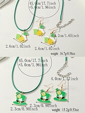olcso kiegészítők-Női ötvözet anyagból készült Szent Patrik-napi nyaklánc és fülbevaló szett lóhere, kalap és lóhere mintákkal, tökéletes Szent Patrik-napra, mindennapi viseletre és ünnepi alkalmakra.