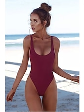 זול בגדי-ים שלמים-בגדי ריקוד נשים בגדי ים חתיכה אחת מותן גבוה בגד ים גזרה סקסית מרזה גבוה מותניים גב חשוף אלגנטית פעיל צבע אחיד צווארון U ללא שרוולים בגדי ים