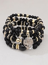 Χαμηλού Κόστους Γυναικείο βραχιόλι-Γυναικείο σετ βραχιολιών από ακρυλικό και κράμα αλουμινίου σε στυλ boho – πολλά χρώματα, γούρι σε σχήμα καρδιάς, ιδανικό για την ημέρα του Αγίου Βαλεντίνου και για καθημερινή χρήση