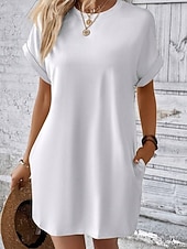 voordelige Witte Casual Jurken-Dames Mini-jurk Witte jurk Modieus Modern Buiten Vakantie Uitgaan Ruim Passend Effen Korte mouw Strakke ronde hals blauw Zwart Wit Rood Zomer Lente