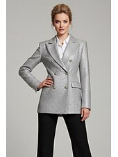 お買い得  ブレザーとベスト-女性用 ブレザージャケット フォーマル タキシード 長袖 ノッチドラペル ダブルブレスト ボタン