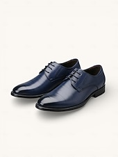 tanie Buty derby-męskie granatowe buty typu oxford ze sztucznej skóry – stylowy, sznurowany design do noszenia w pracy i na formalne okazje