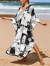 tanie Sukienki w paski i geometryczne-Damskie Sukienka maxi sukienka plażowa Codzienne sukienki Sukienka Boho Cover Up Elegancja Moda Nowoczesny Na zewnątrz Plaża Urlop Luźna Prążki Krótki rękaw W serek Niebieski Czarny Biały Rumiany róż
