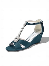 cheap Women-Women's Pink Satin Crystal Wedge Sandals – Elegant Dressy Style for Resort Evenings