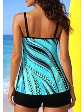 Χαμηλού Κόστους Surfing Tankinis και Bikinis-Γυναικεία Κανονικό Προστατευτικά Μαγιό με φλοράλ print Μαγιό Tankini Αφηρημένο Αποκλεισμός χρωμάτων 2 τεμάχια Αφαιρούμενη επένδυση Μπογιάγκ Προστασία από τον ήλιο UV UPF50+ Ελαστικό Αμάνικο