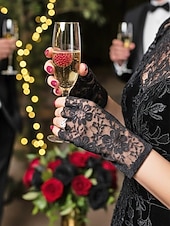 baratos Casamento ACC-Luvas femininas sem dedos com renda, em poliéster, diversas cores, perfeitas para casamentos e festas.