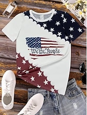  Dzień Niepodległości patriotyczne t-shirt dla kobiet vintage mody stylowe krótkie rękawy okrągły dekolt regularne bluzki codzienne weekendowy nadruk niebieski biały czerwony  niebieski lato wiosna