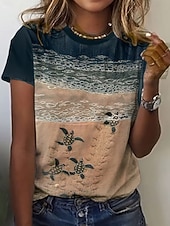 economico Maglietta Animali-Per donna Maglietta Stampato Grafico Animale Vintage Elegante Classico Manica Corta Girocollo Top Regolari Quotidiano Weekend Blu Blu Reale Azzurro cielo Marrone Estate Primavera Autunno Inverno