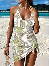 economico Tankini-Per donna Costumi da bagno Tankini Gonna Costume da bagno Elegante Vacanza Grafico Geometrico Scollo a V Senza Maniche Costumi da bagno