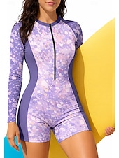 levne Rash guardy One Piece-Dámské Ochrana proti vyrážce Plavky Boyleg Květinový Zapni Vyjímatelné vycpávky Přední zip UV ochrana proti slunci UPF50+ Ultra lehký (UL) Dlouhý rukáv Plavky Ochrana proti vyrážce Surfování Plážov