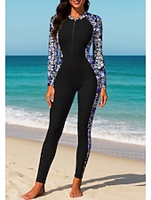 abordables Rash Guards de Una Pieza-Mujer Camiseta Protección Solar Surf Camiseta de protección solar de cuerpo completo Traje de surf de una pieza Flores Tropical Bloqueo de color Cerrar con sujetador incorporado Cremallera delantera