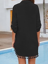 お買い得  ビーチドレス-女性用 ミニドレス 白いドレス ビーチドレス 黒いドレス シャツドレス エレガント ファッション クラシック 日常 アウトドア ビーチ ルーズフィット 平織り 七分袖 シャツカラー ブラック ホワイト 夏 春