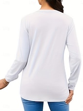 voordelige Effen t-shirt-Dames T-shirt Met ruches Effen Modieus Klassiek Casual Lange mouw V-hals Normale tops Dagelijks Uitgaan Weekend Zwart Wit Blozend Roze Leger Groen Lente Herfst