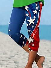  Odzież patriotyczna na Dzień Niepodległości Spodenki capri dla kobiet Leginsy wakacyjne Hawajskie Stylowe spodenki o średnim stanie Grafika z flagą narodową Komfort Elastyczne na wakacje na świeżym