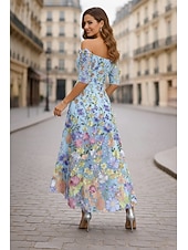 Недорогие Коктейльные платья-А-силуэт Ниже колена коктейльные платья Элегантный стиль Стиль знаменитостей Асимметричный крой Рукав до локтя С открытыми плечами Вечеринка в саду Свадьба Кружева с Вышивка Аппликации