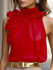 economico Bluse Eleganti-Per donna Top estivi Blusa Top Eleganti Arricciato Volant Patchwork Tinta unica Semplice Elegante Vintage Carino Senza Maniche All'americana Top Regolari Quotidiano Lavoro Ferie Nero Rosso Marrone