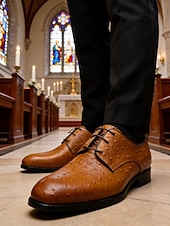 cheap Derby Shoes-Men's Genuine Leather Derby Shoes – Brown Cowhide Derby Shoes for Weddings, Business Events and Formal Occasions