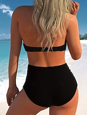billiga Bikiniset-Dam Badkläder Bikini 2 st Kalsonger Baddräkt Smal Öppen rygg Semester Standkläder Randig Halterneck Ärmlös Baddräkter