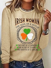 economico Magliette di San Patrizio-T-shirt da donna per il giorno di San Patrizio Graphic Shamrock Lettera Stilosa Classica Casual a maniche lunghe Collo tondo Tops normali Stampa Daily Blu Nero Bianca Rosa Beige Primavera Autunno