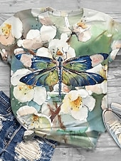 abordables T-shirt Animaux-Femmes T-shirt Imprimé Fleuri Graphique Animal ancien Élégant Classique Manche Courte Col ras du cou Hauts Réguliers Quotidien Week-end Bleu Jaune Rose Claire Vert Beige Été Printemps Automne Hiver